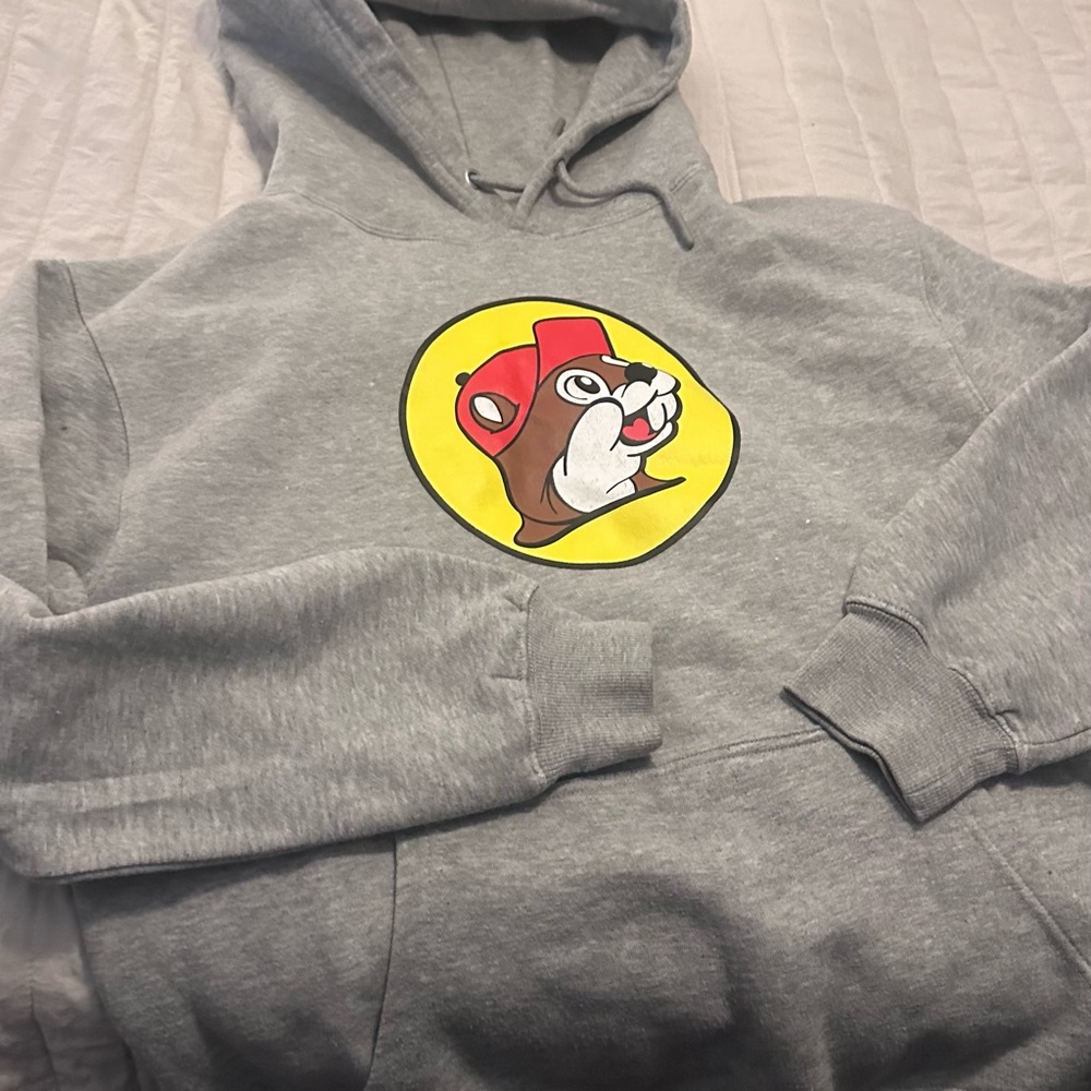 Gray Hoodie with Cartoon Logo